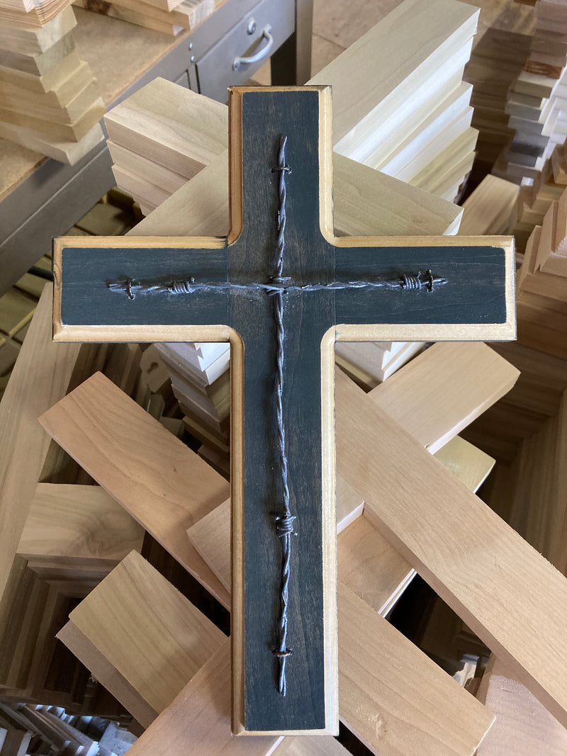 Grey Stained Barbed Wire Cross