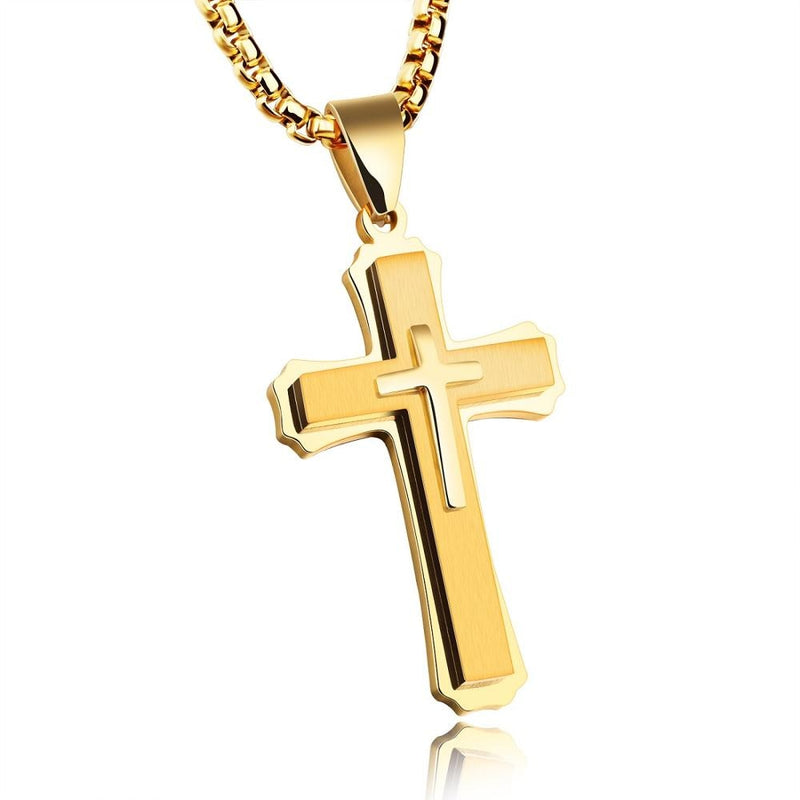 Classic Cross Necklace Silver, Black, or Gold Stainless Steel