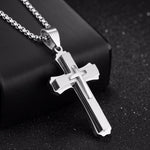 Classic Cross Necklace Silver, Black, or Gold Stainless Steel